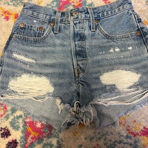 Levi's Blue Distressed Jean Shorts